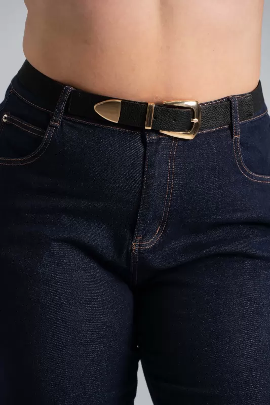 Elastic Waistband Gold Buckle